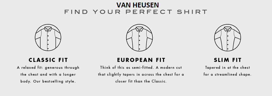 Van Heusen Size chart 1